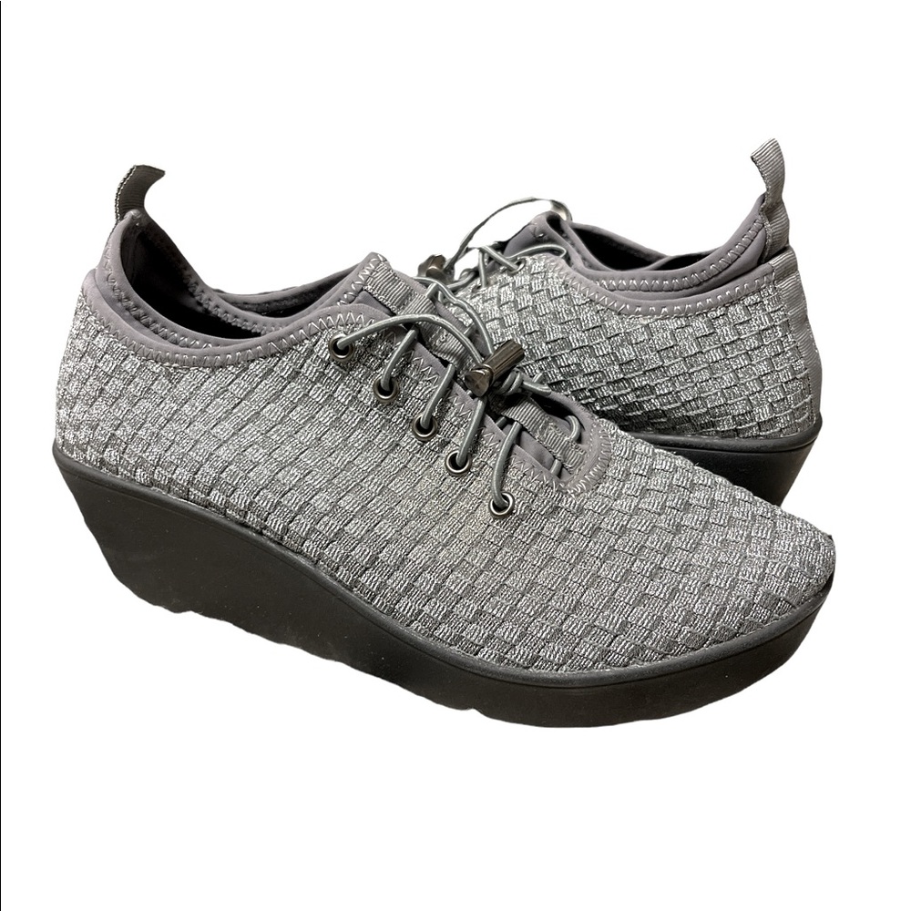 STEVEN By Steve Madden Base Woven Metallic Gray Wedge Sneakers